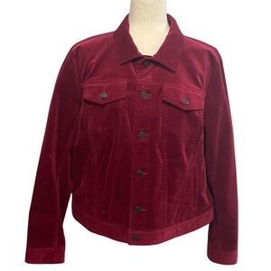 Talbots Womens Corduroy Jacket Classic Stretch Cotton Comfy sz XL Deep Red Wine